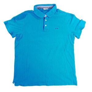 Le Tigre Polo Shirt Mens Large L Blue Short Sleeve Cotton Pique Logo Solid